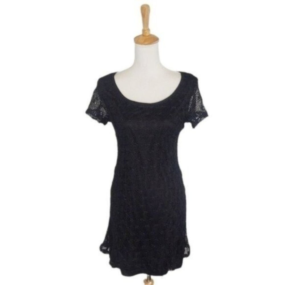 Rosegold Petite Crochet Mini Shift Dress Black Size Small